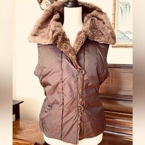 Y2K brand by Hip Hop Artist LL Cool J. Brown down vest with faux fur.
